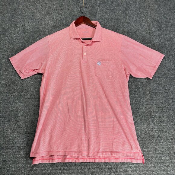 B Draddy Polo Shirt Mens Large Red Stretch Short Sleeve Unknown Pocket Logo - Picture 1 of 9
